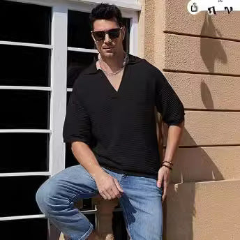 European And American Knitted Solid Color Loose Men