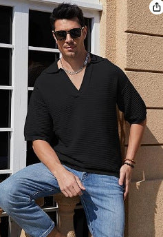 European And American Knitted Solid Color Loose Men