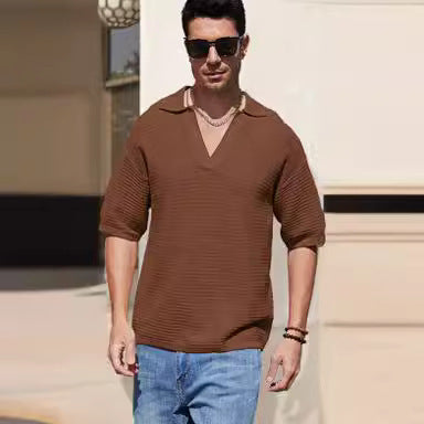 European And American Knitted Solid Color Loose Men