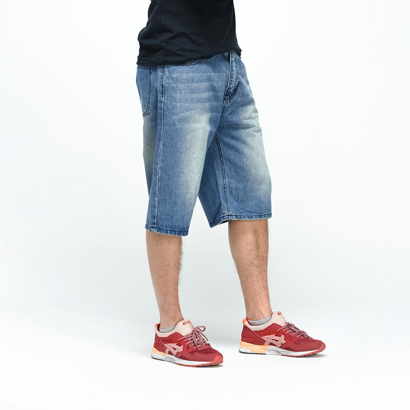 Men's Loose Capri Pants Fat Guy Plus Fat Plus Denim Medium Pants